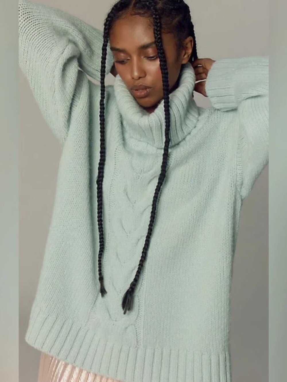 Anthropologie PILCRO Slouchy Cable Knit Turtleneck Sweater Mint